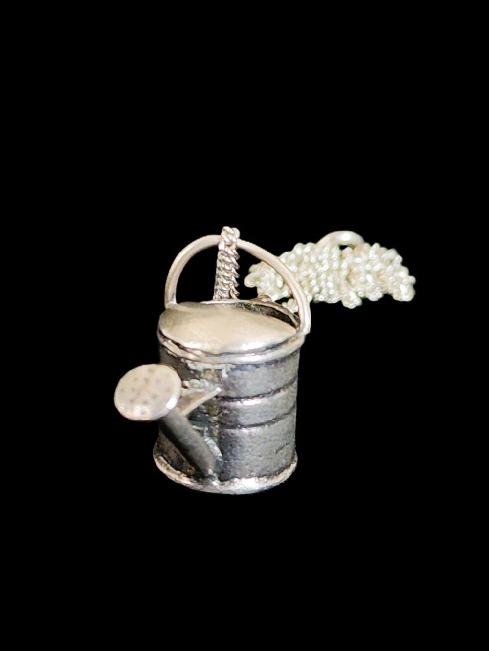 VTG 80s 925 Sterling Silver 3D Watering Can Pendant & 925 Chain Necklace 15.5" - Picture 2 of 9